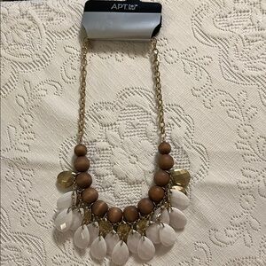 Apt. 9 Gold, Cream, and Wooden Beaded Drape Necklace